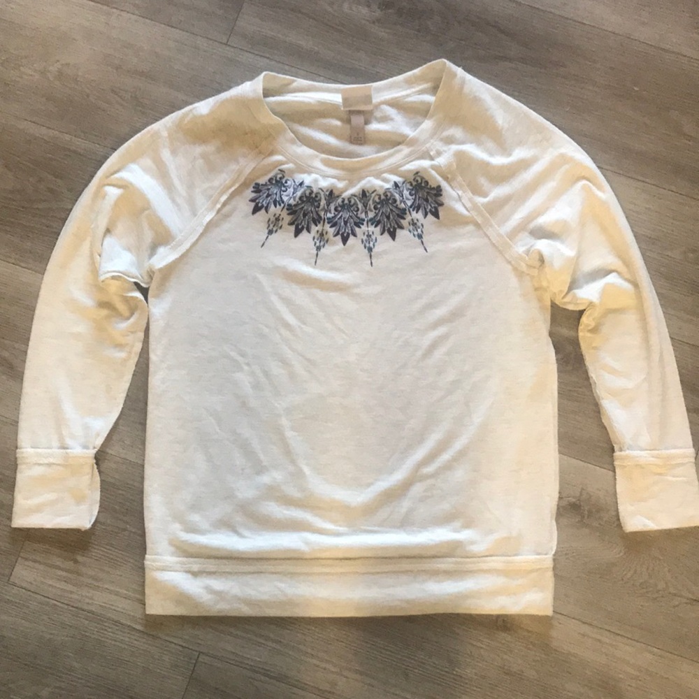 Knox Rose Embroidered Cream Terry Knit Pullover szS